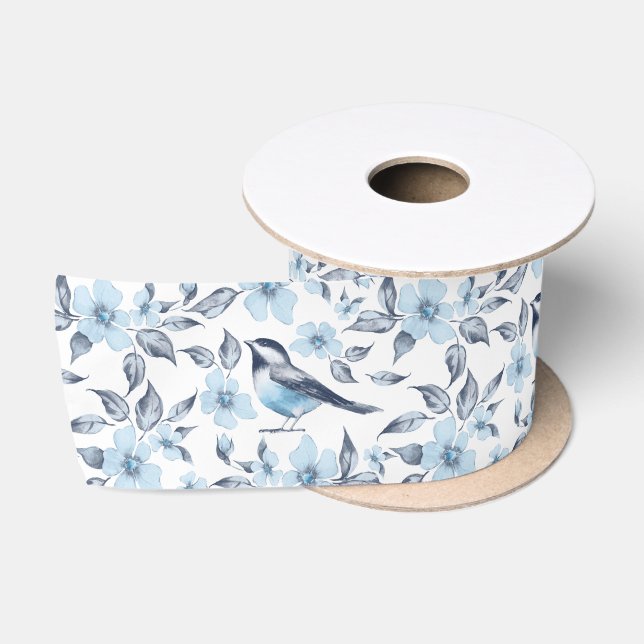 Bird and flowers satin ribbon (Spool)