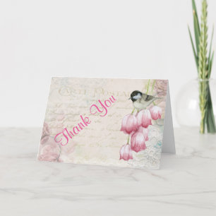 Bird and Flowers Shabby Vintage Thank You Card