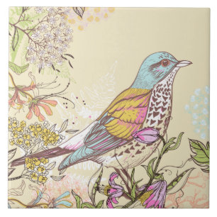Bird and Flowers  Tile