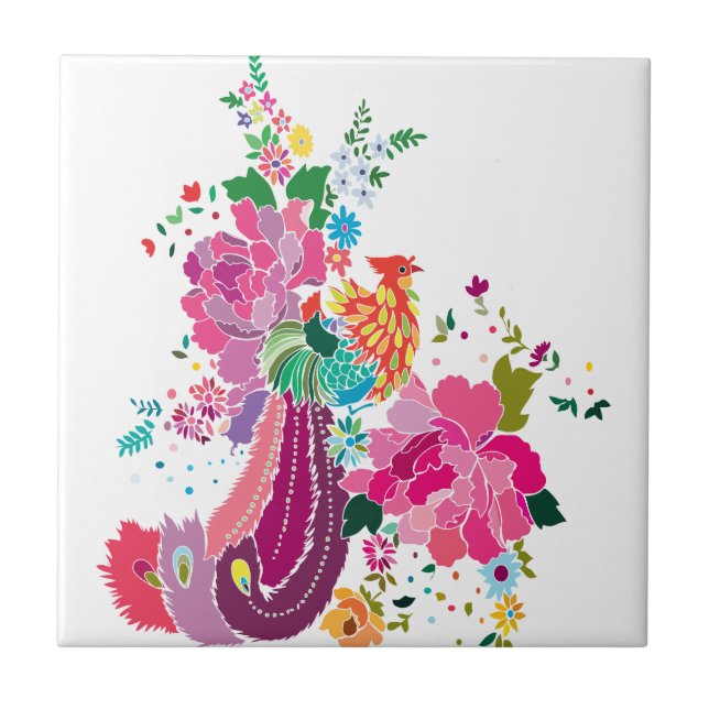 bird and flowers tile (Front)