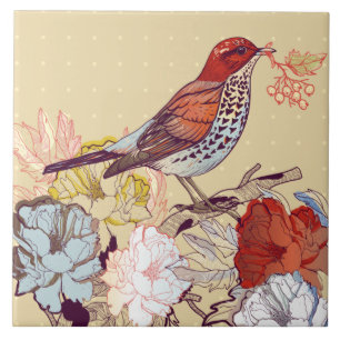 Bird and Flowers  Tile