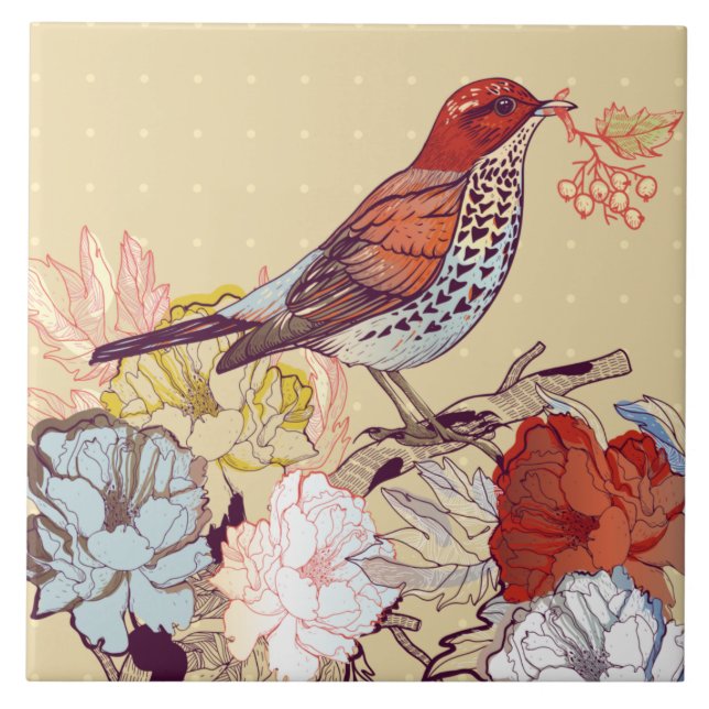 Bird and Flowers  Tile (Front)