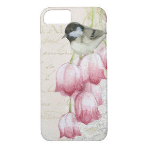 Bird and Flowers with Handwriting Shabby Vintage Case-Mate iPhone Case