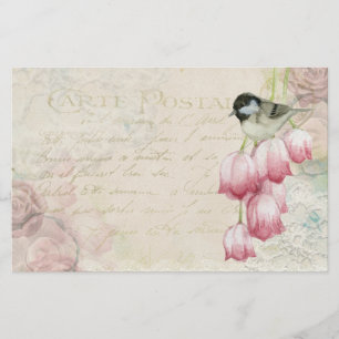 Bird and Flowers with Handwriting Shabby Vintage Stationery