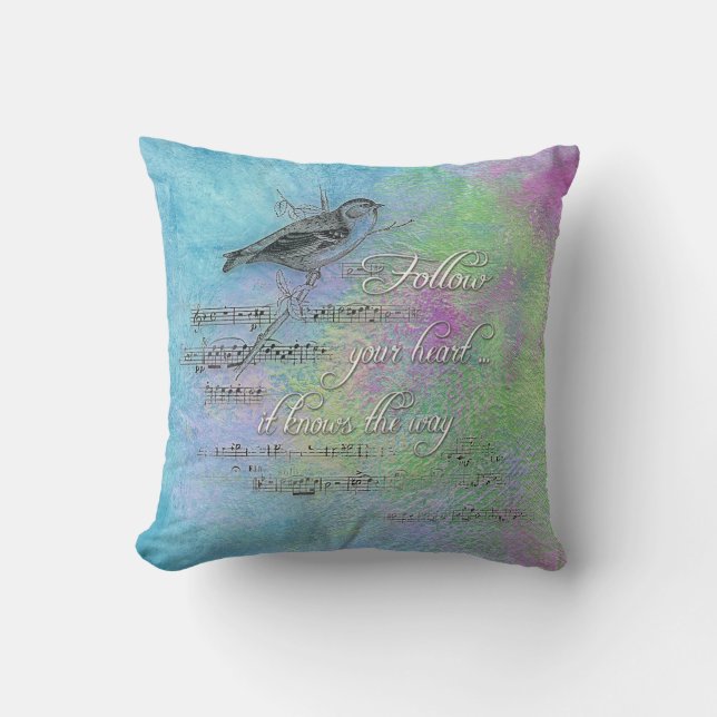 bird and music with inspirational quote throw pillow (Front)