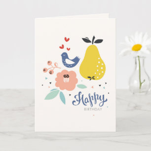 Bird and Pear Birthday Card