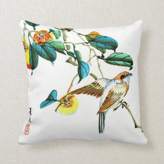 Bird and Persimmons 1892 Throw Pillow