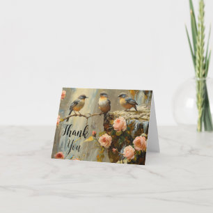 Bird and Pink Roses Themed Thank You Note Card