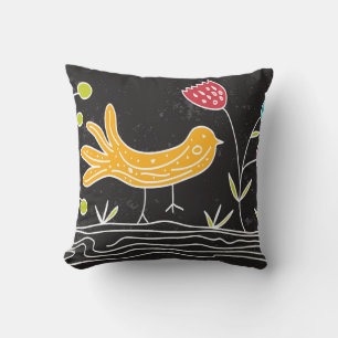 bird and plant throw pillow