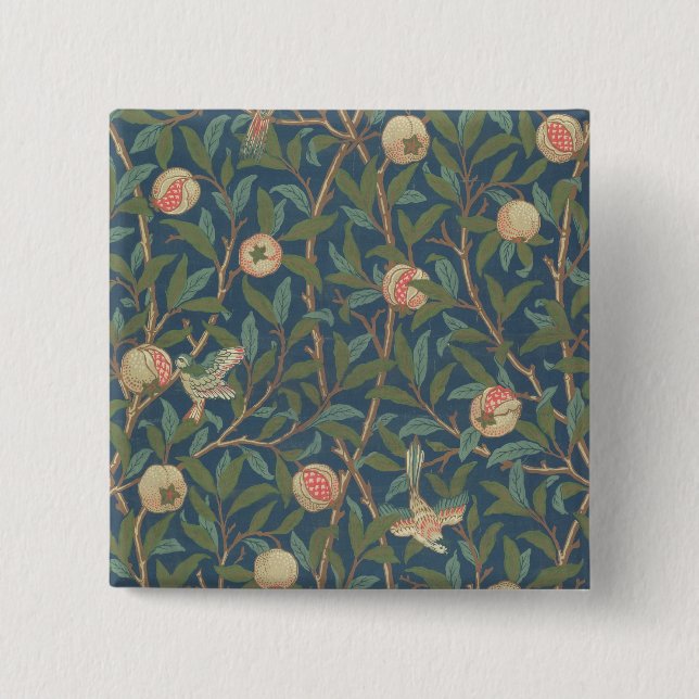 'Bird and Pomegranate' Wallpaper Design, printed b 2 Inch Square Button (Front)