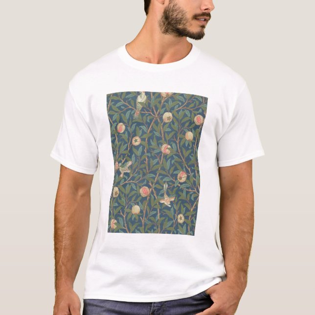 'Bird and Pomegranate' Wallpaper Design, printed b T-Shirt (Front)