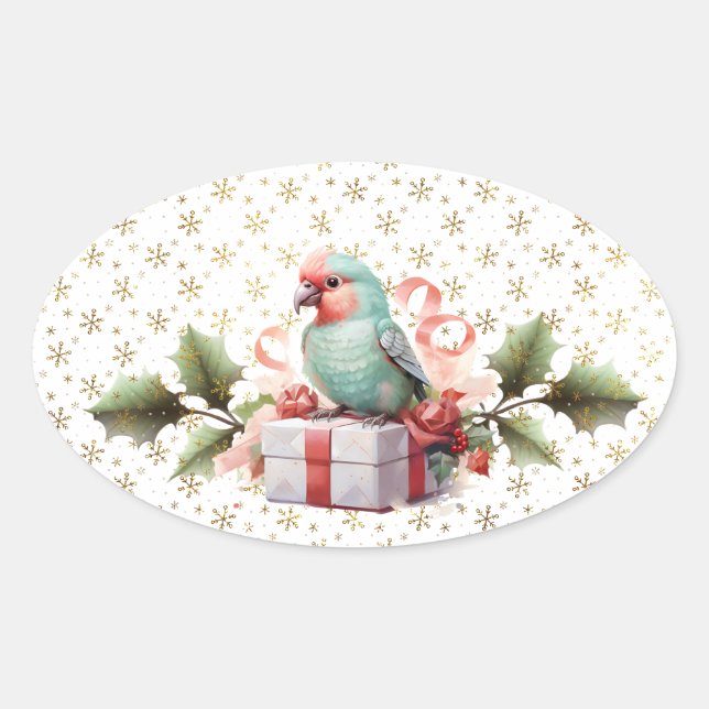 Bird and Present Christmas Sticker (Front)