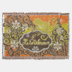 Bird and Snowflake Swirls Holiday Throw Blanket