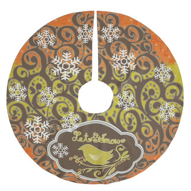 Bird and Snowflakes Swirls Holiday Tree Skirt (Front)