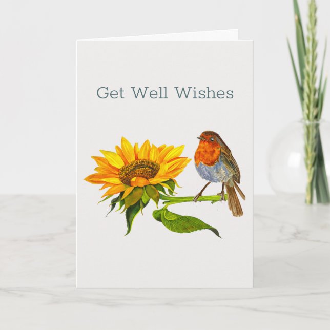 Bird and Sunflower Cheery Get Well Card (Front)