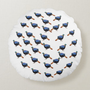 bird and tree design round pillow