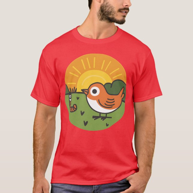 Bird and worm retro T-Shirt (Front)