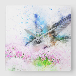Bird Animal Flowers Square Wall Clock