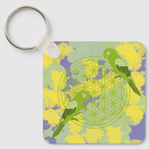bird,animal totem,zen,chakra,flower of life,flower keychain