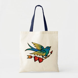 Bird Arrow and Hearts Tote Bag