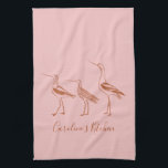 Bird Art Drawing in Blush and Rust Personalized    Kitchen Towel<br><div class="desc">Personalized Minimalist Blush Pink and Rust Brown Birds Line Art Drawing Kitchen Hand Towel</div>