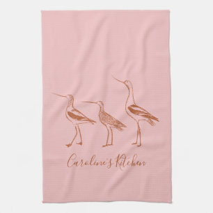 Bird Art Drawing in Blush and Rust Personalized    Kitchen Towel