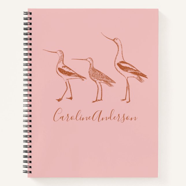 Bird Art Drawing in Blush and Rust Personalized    Notebook (Front)