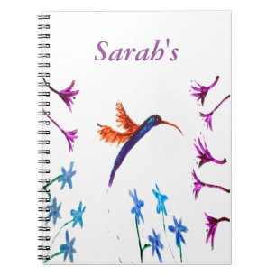Bird Art Floral Hummingbird Personalized Notebook