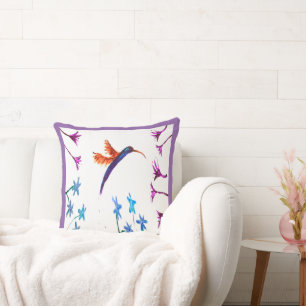 Bird Art Floral Hummingbird Throw Pillow