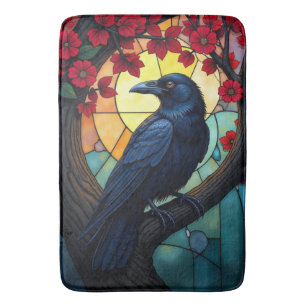 BIrd Art Stained Glass Crows, Ravens Bath Mat