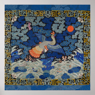 Bird Artwork Crested chinese embroidery artwork Poster