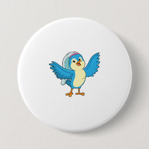 Bird as Bride with Veil 3 Inch Round Button