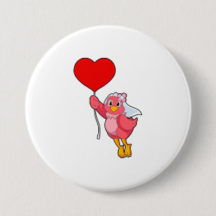 Bird as Bride with Veil & Heart Balloon 3 Inch Round Button