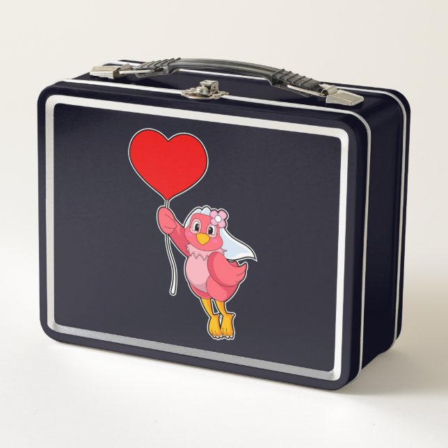 Bird as Bride with Veil & Heart Balloon Metal Lunch Box (Front)