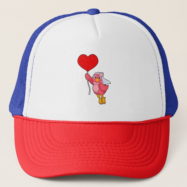 Bird as Bride with Veil & Heart Balloon Trucker Hat (Front)