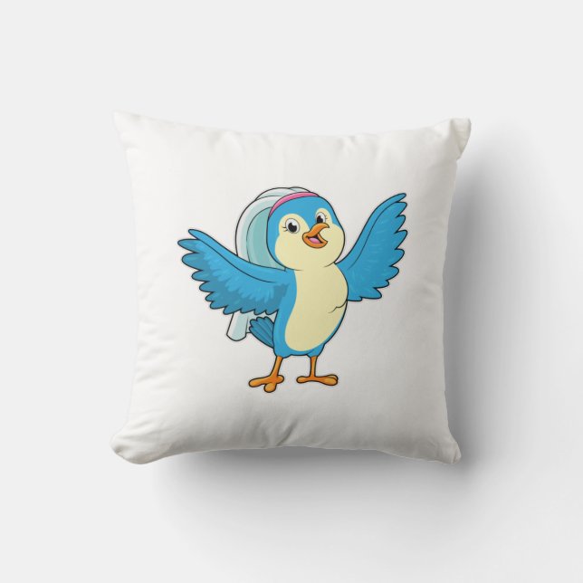 Bird as Bride with Veil Throw Pillow (Front)