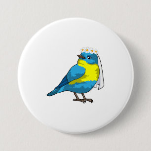 Bird as Bride with Wreath of flowers 3 Inch Round Button