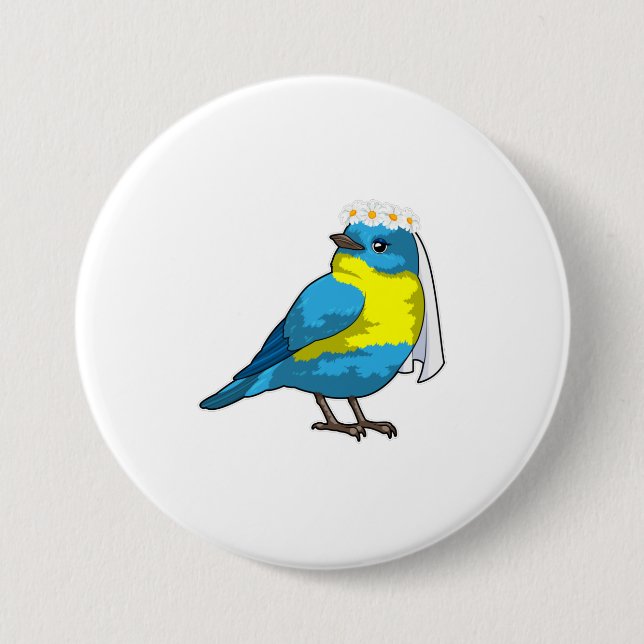 Bird as Bride with Wreath of flowers 3 Inch Round Button (Front)