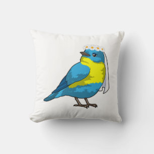 Bird as Bride with Wreath of flowers Throw Pillow