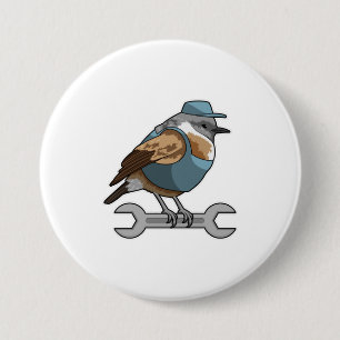 Bird as Carftsman with Wrench 3 Inch Round Button