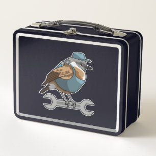 Bird as Carftsman with Wrench Metal Lunch Box
