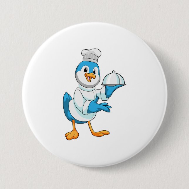 Bird as Cook with Platter 3 Inch Round Button (Front)