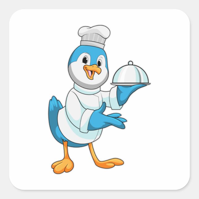 Bird as Cook with Platter Square Sticker (Front)