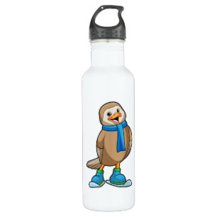 Bird as Skier with Ski & Scarf 710 Ml Water Bottle