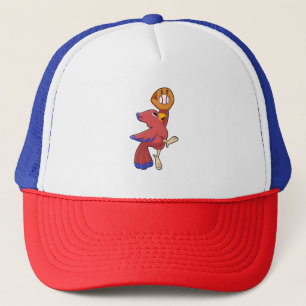 Bird at Baseball with Baseball glove Trucker Hat