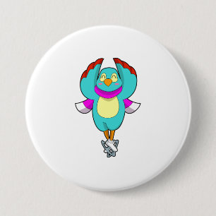 Bird at Ice skating with Ice skates.PNG 3 Inch Round Button