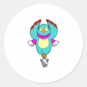 Bird at Ice skating with Ice skates.PNG Classic Round Sticker