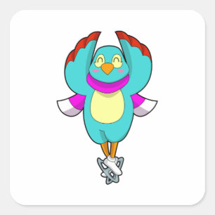 Bird at Ice skating with Ice skates.PNG Square Sticker