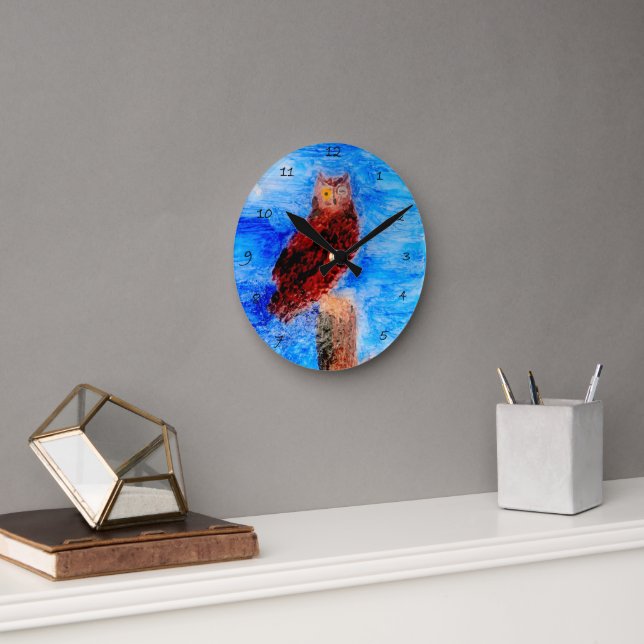 Bird at Night Brown Owl Round Clock (Office)