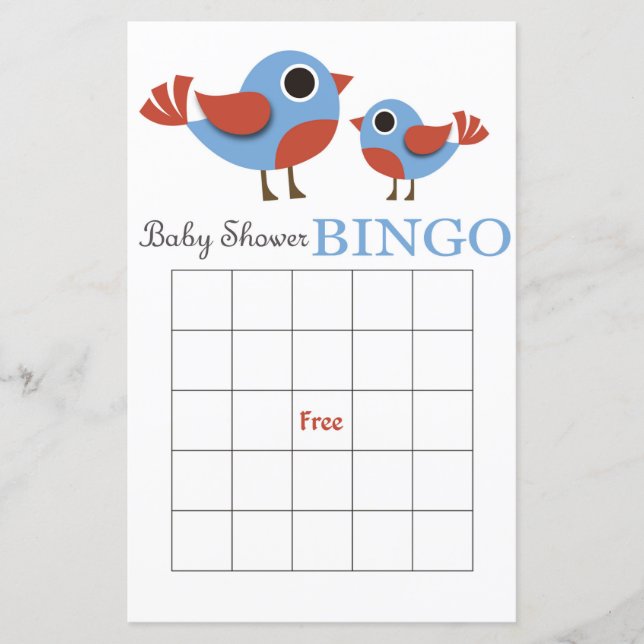 Bird baby shower bingo card (Front)